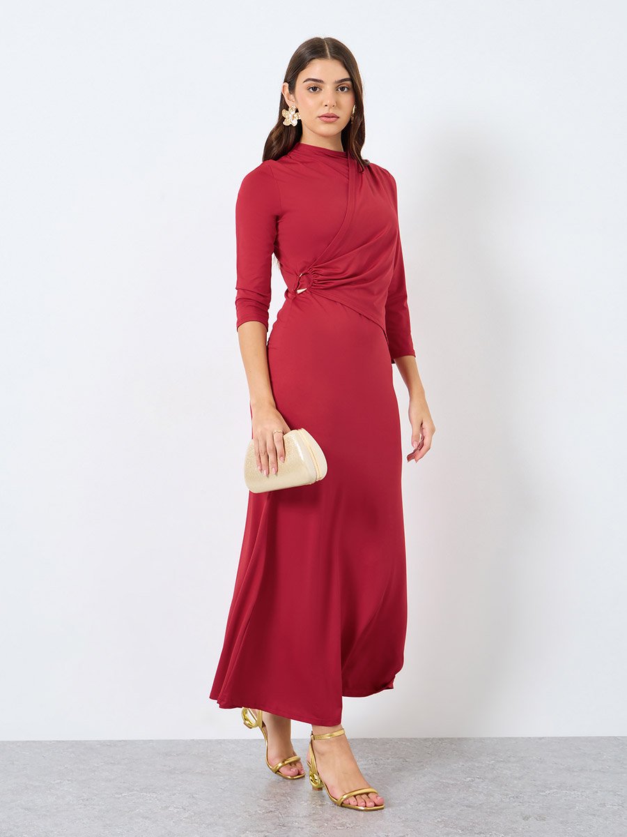 Solid Wrap A-Line Maxi Dress
