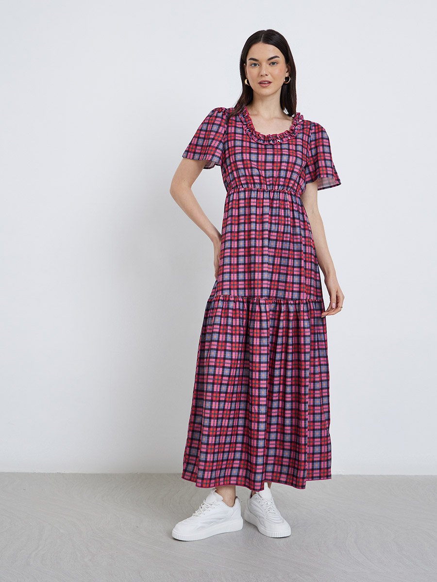 chinese dress ladies Checked Maternity A-Line Dress – Aaruvi Ruchi Verma main image 1