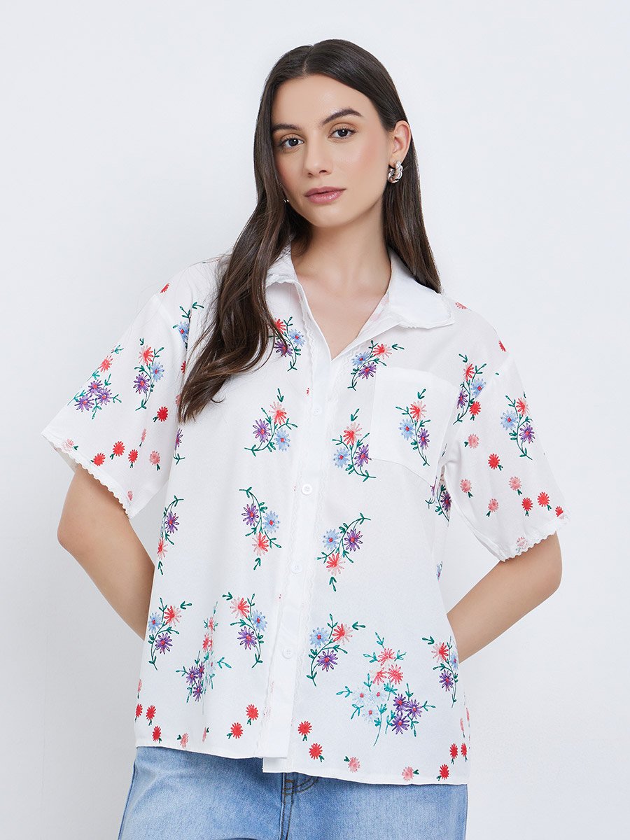 Floral Printed Buttoned Short Sleeve Shirt