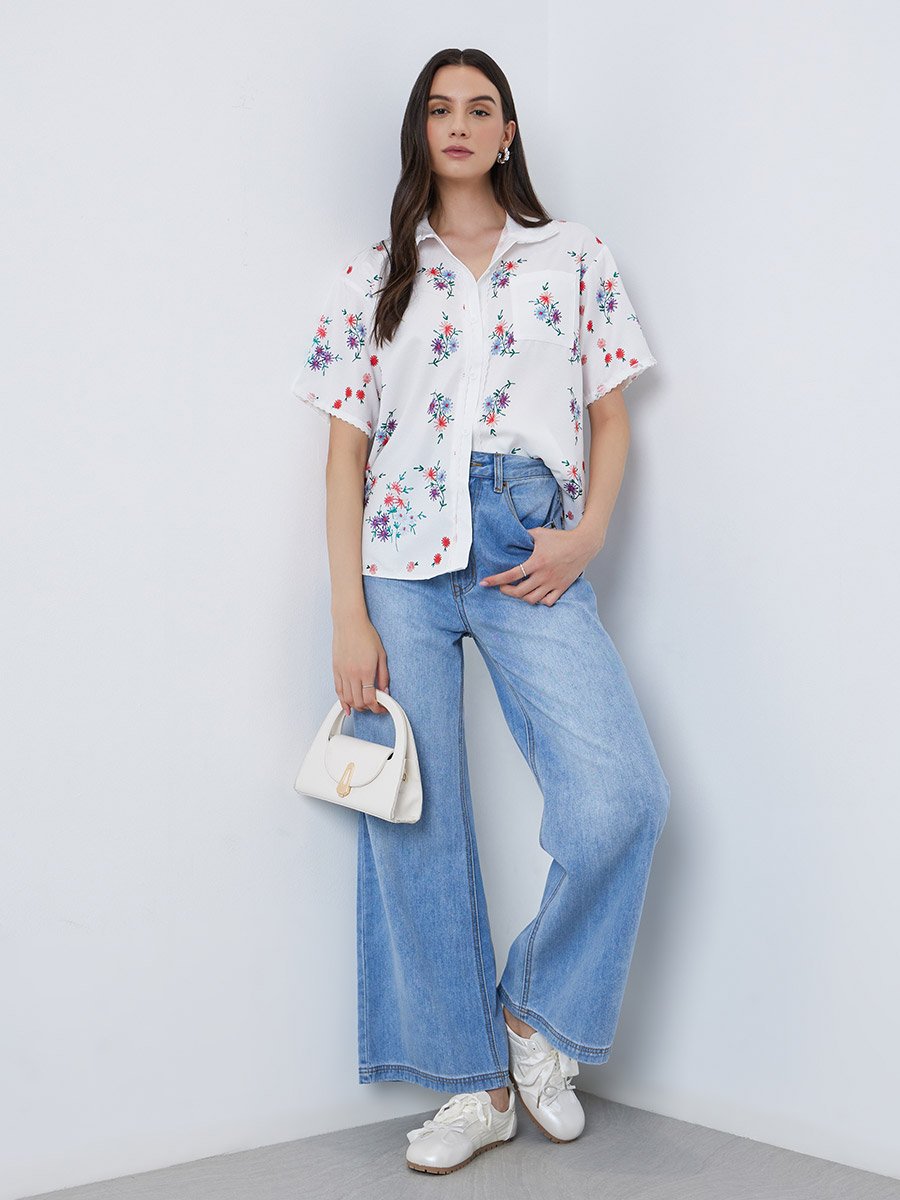 Floral Printed Buttoned Short Sleeve Shirt