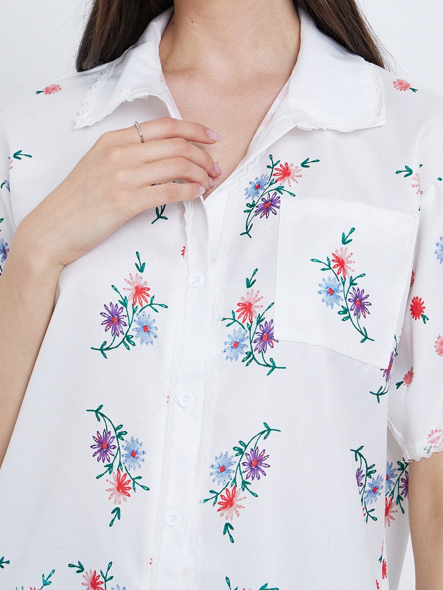 Floral Printed Buttoned Short Sleeve Shirt