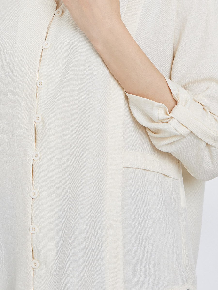 Solid Roll Up Sleeve Buttoned Shirt