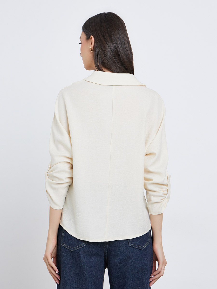 Solid Roll Up Sleeve Buttoned Shirt