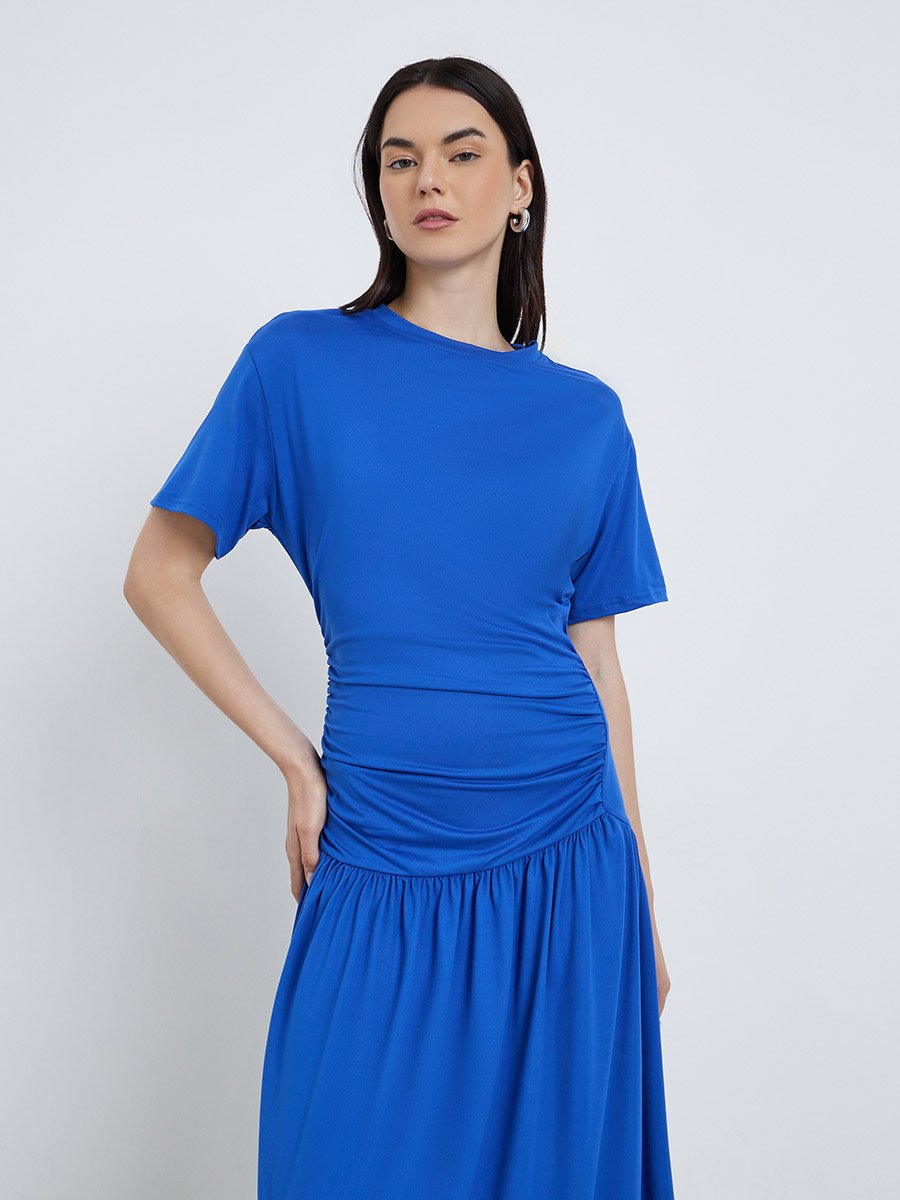 Royal Blue A-Line Midi Dress