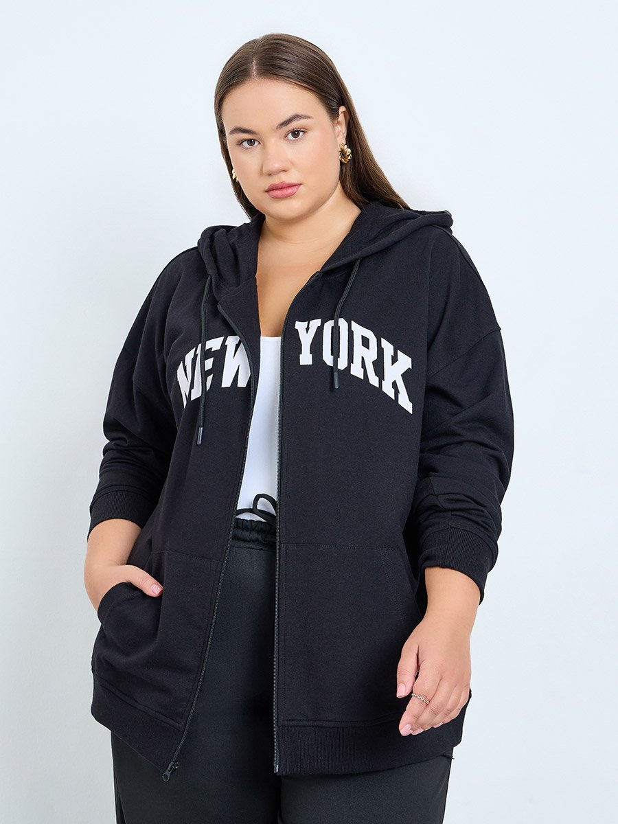 Plus Size Oversized Longline Zip-Up Hoodie