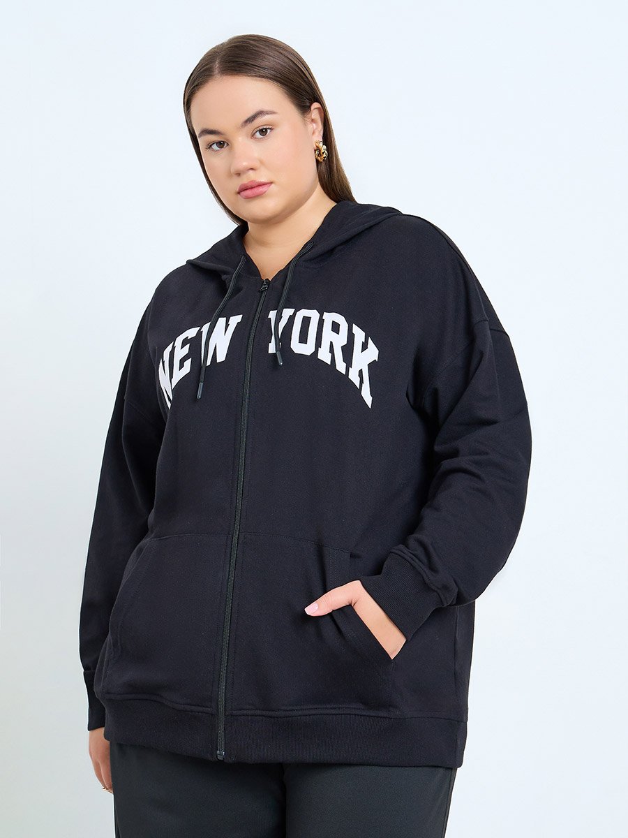Plus Size Oversized Longline Zip-Up Hoodie