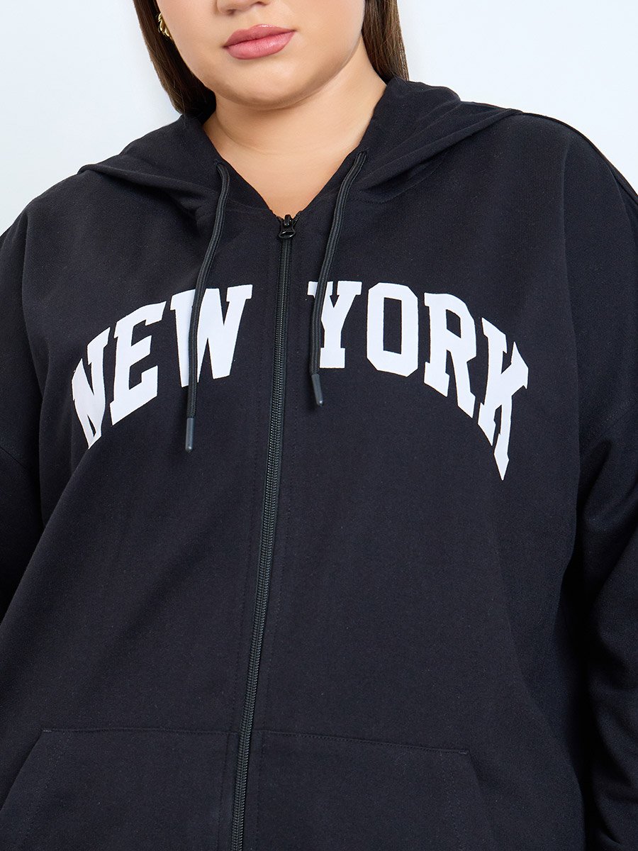 Plus Size Oversized Longline Zip-Up Hoodie