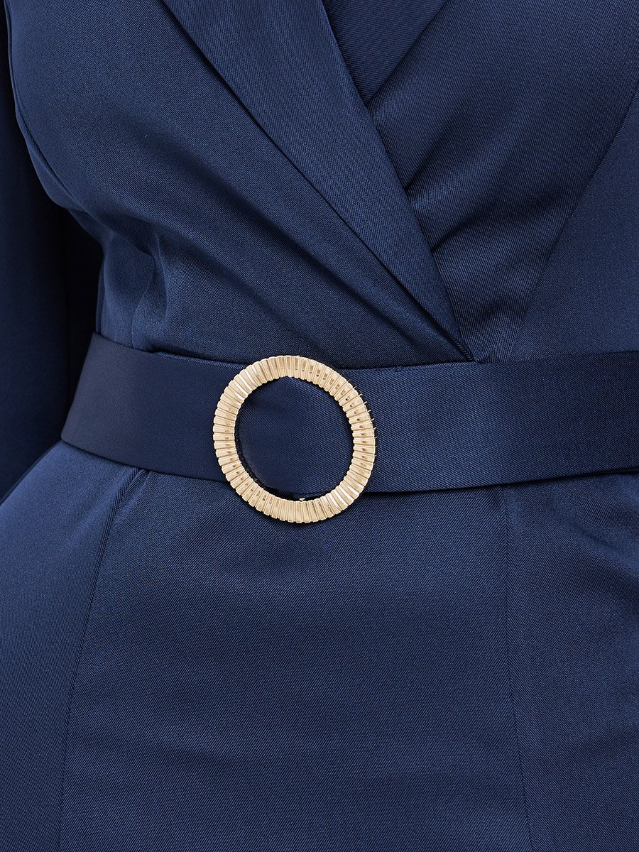 Plain Long Sleeves Blazer Midi Dress