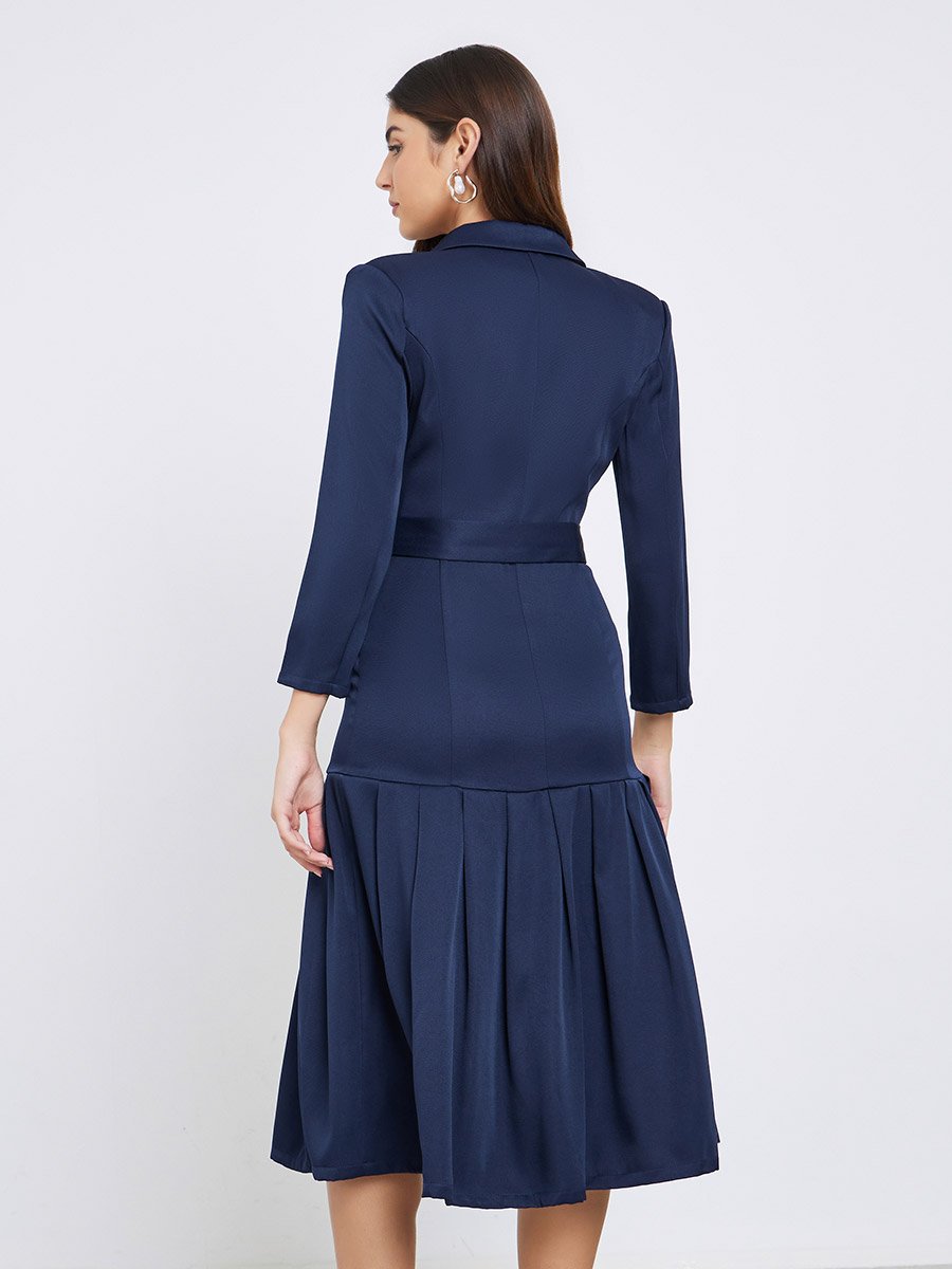Plain Long Sleeves Blazer Midi Dress