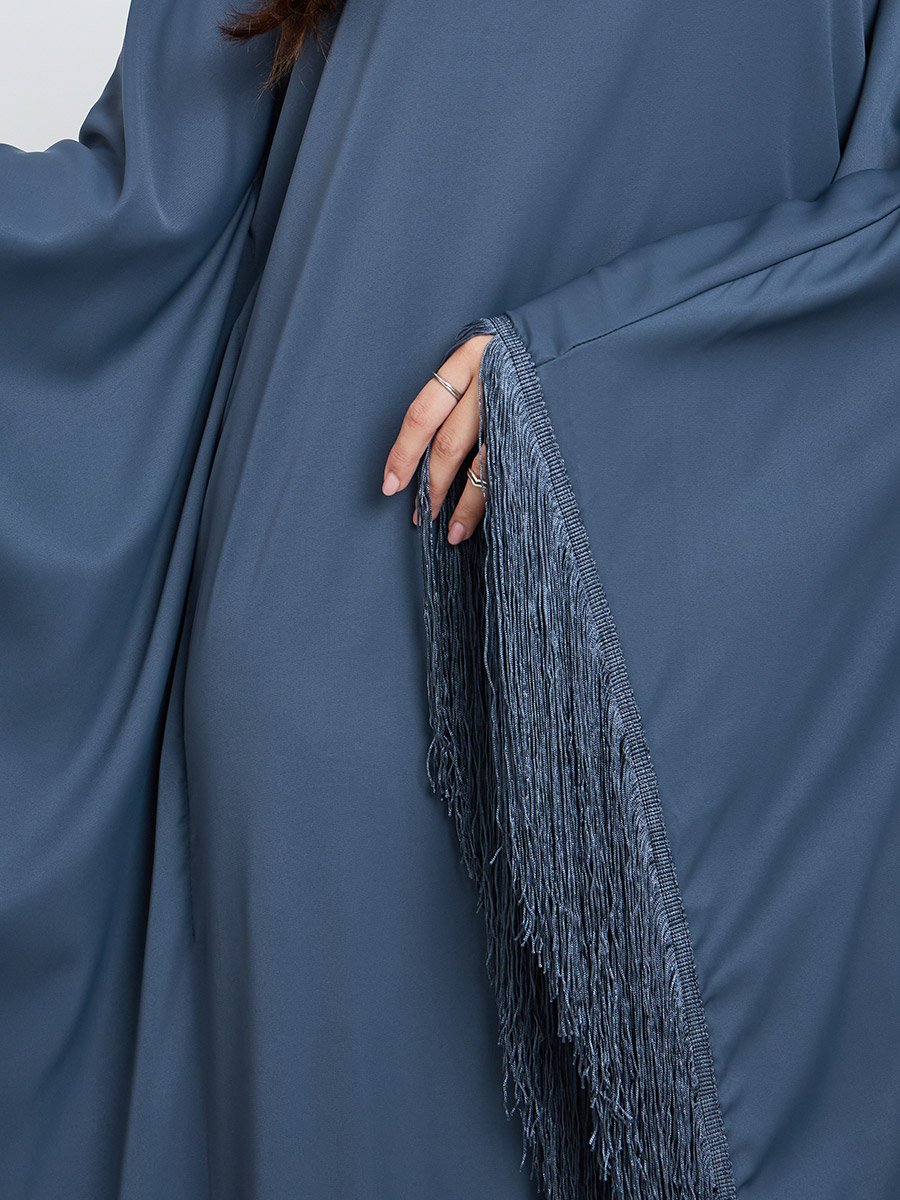 Solid Tasselled Trim Kaftan Maxi Dress