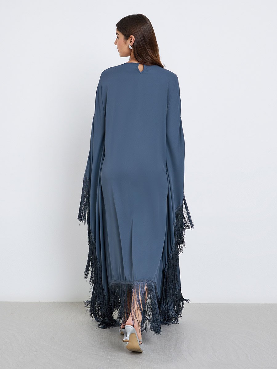 Solid Tasselled Trim Kaftan Maxi Dress