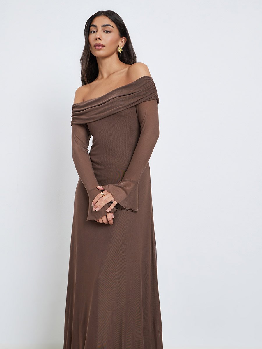 Brown Bodycon Maxi Dress For Women at Saudi | Styli