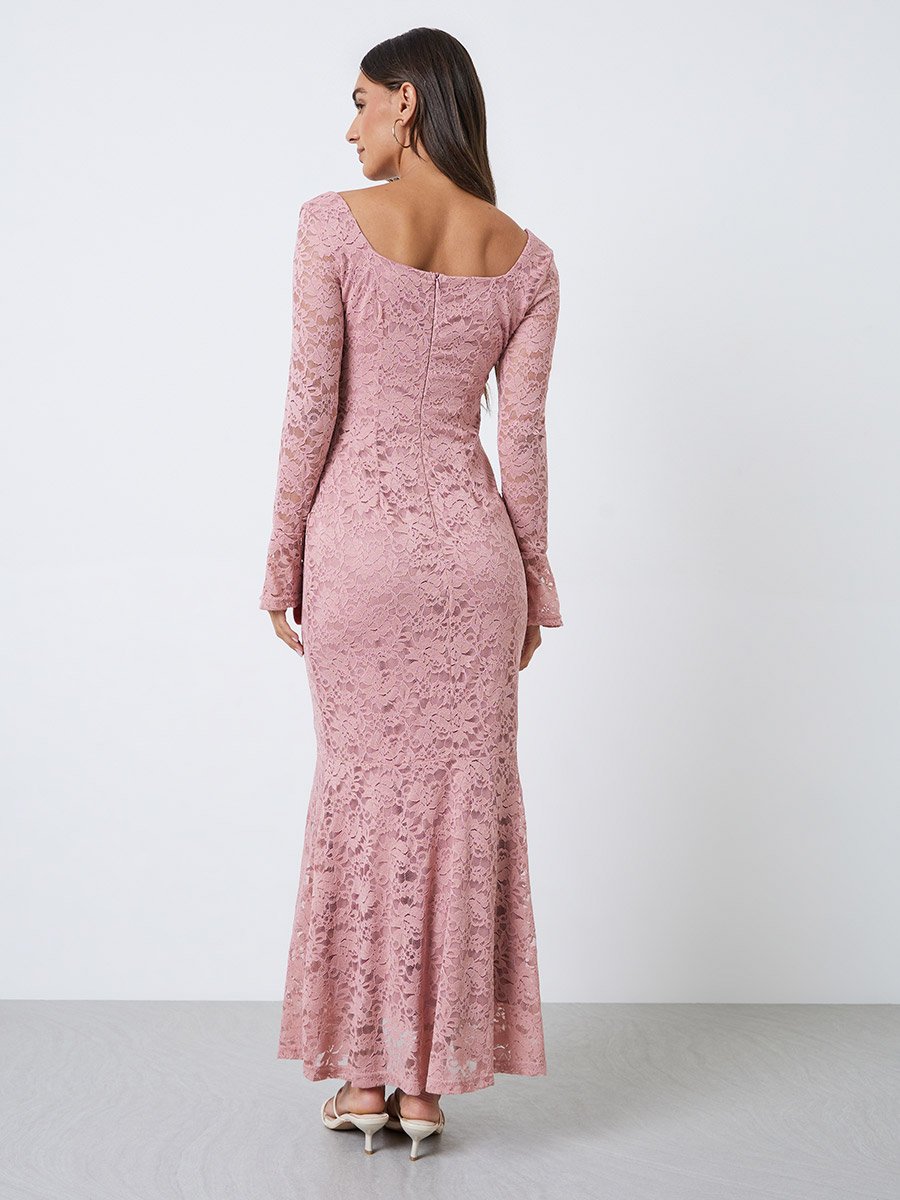 Pink Lace Mermaid Hem Maxi Dress