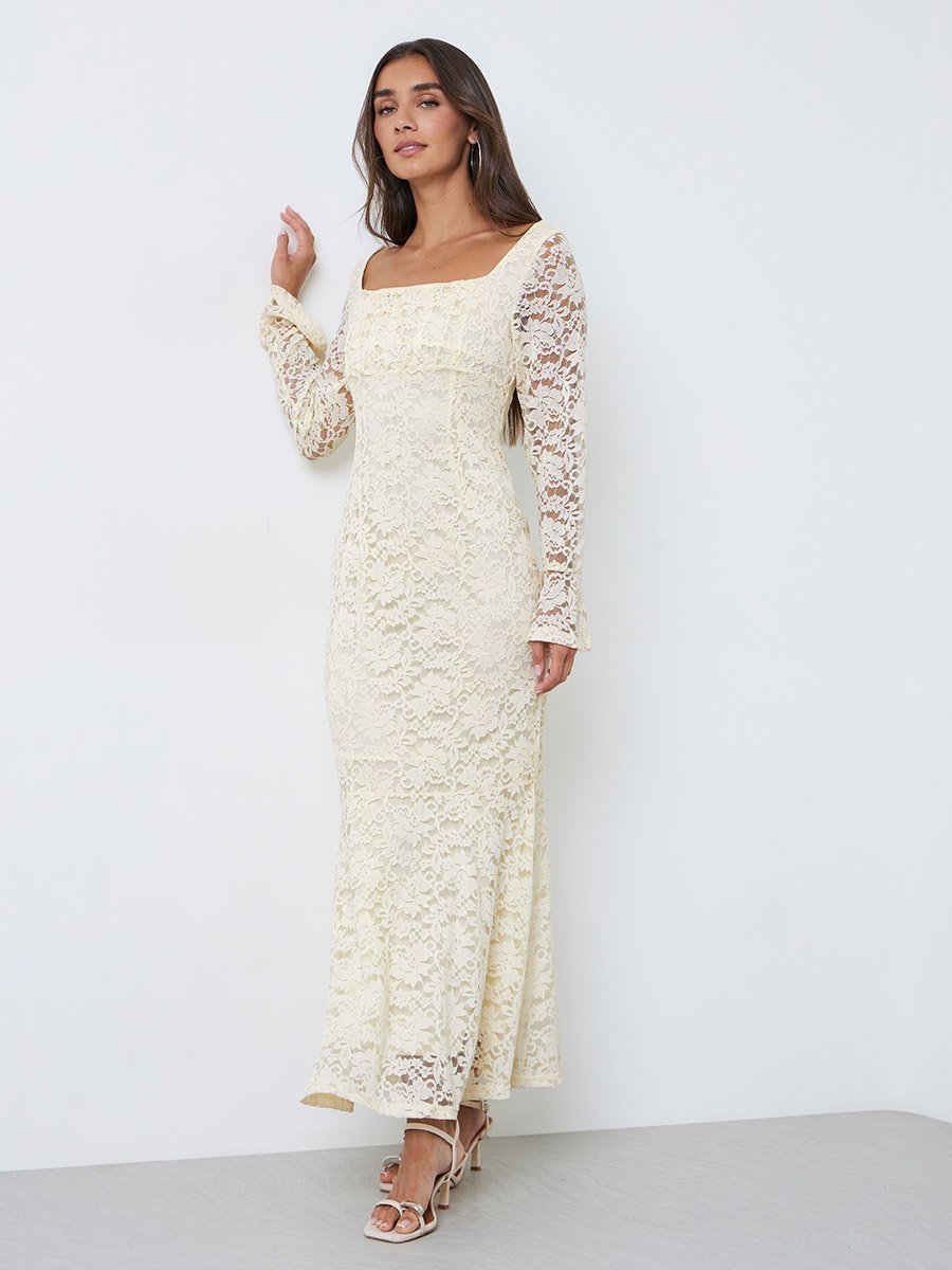 Cream  Lace Mermaid Hem Maxi Dress