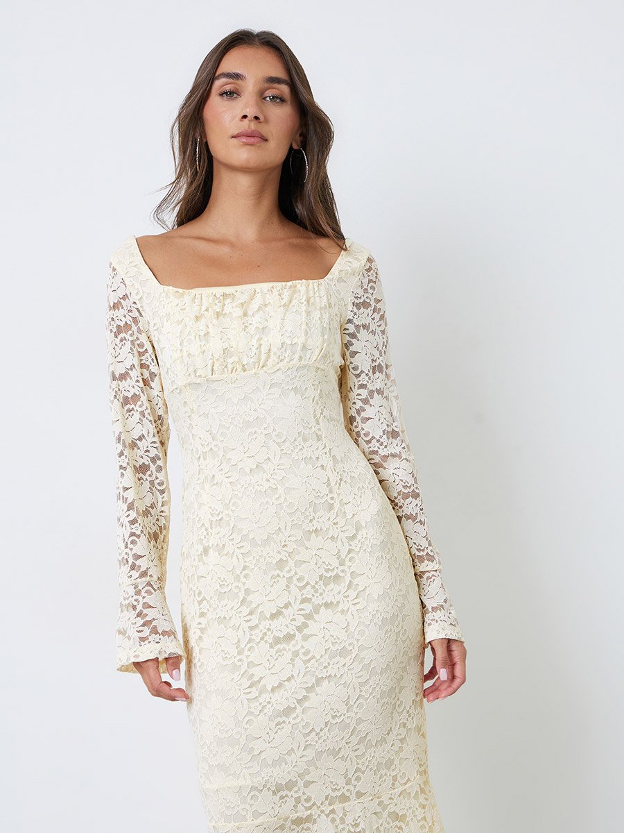 Cream  Lace Mermaid Hem Maxi Dress