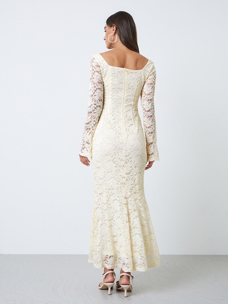 Cream  Lace Mermaid Hem Maxi Dress