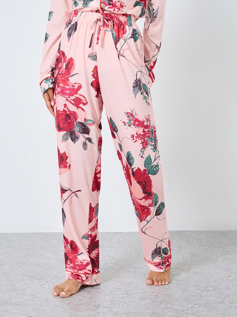 Big Scale Floral Button Through Shirt and Pyjama Set