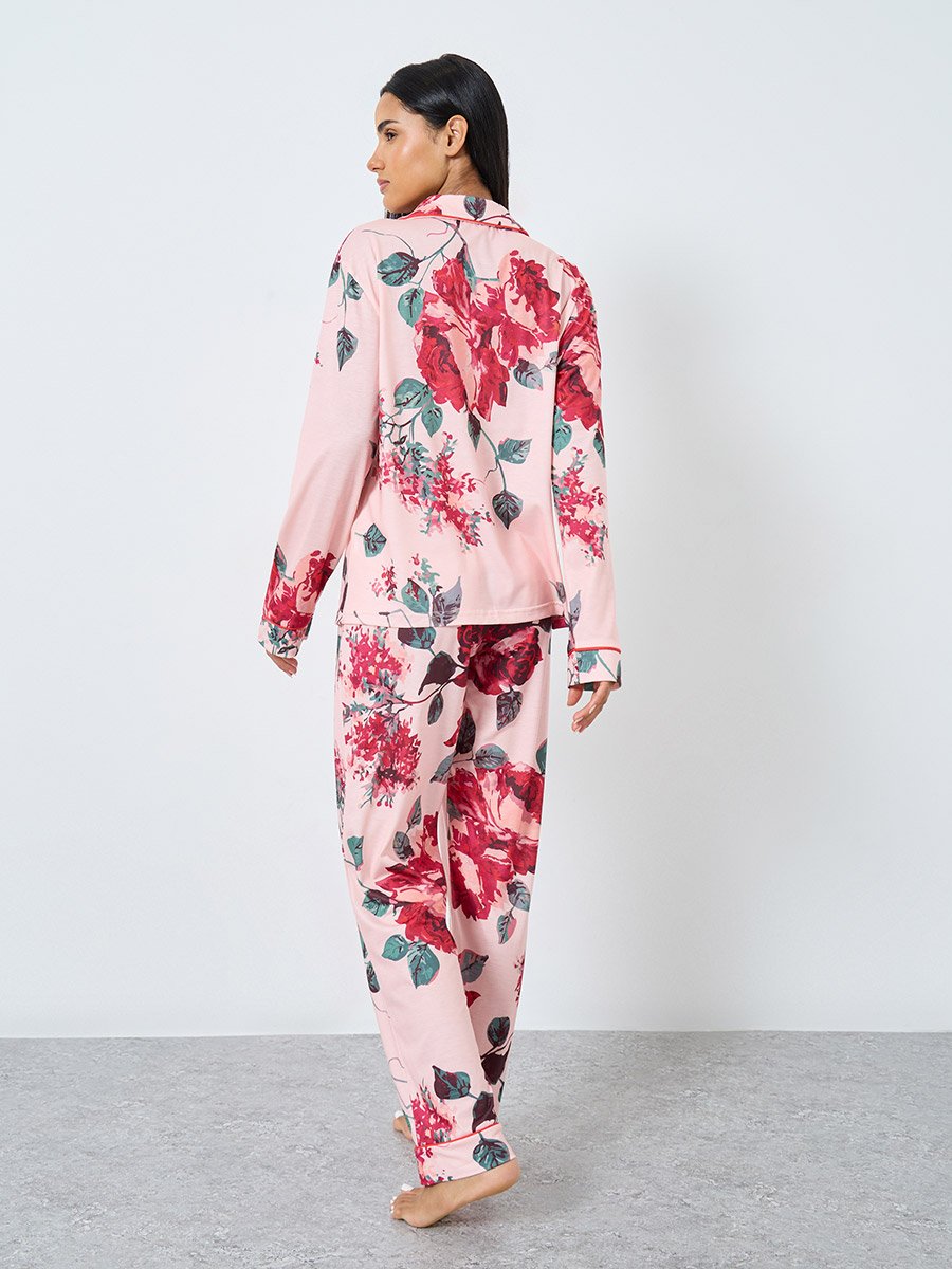 Big Scale Floral Button Through Shirt and Pyjama Set