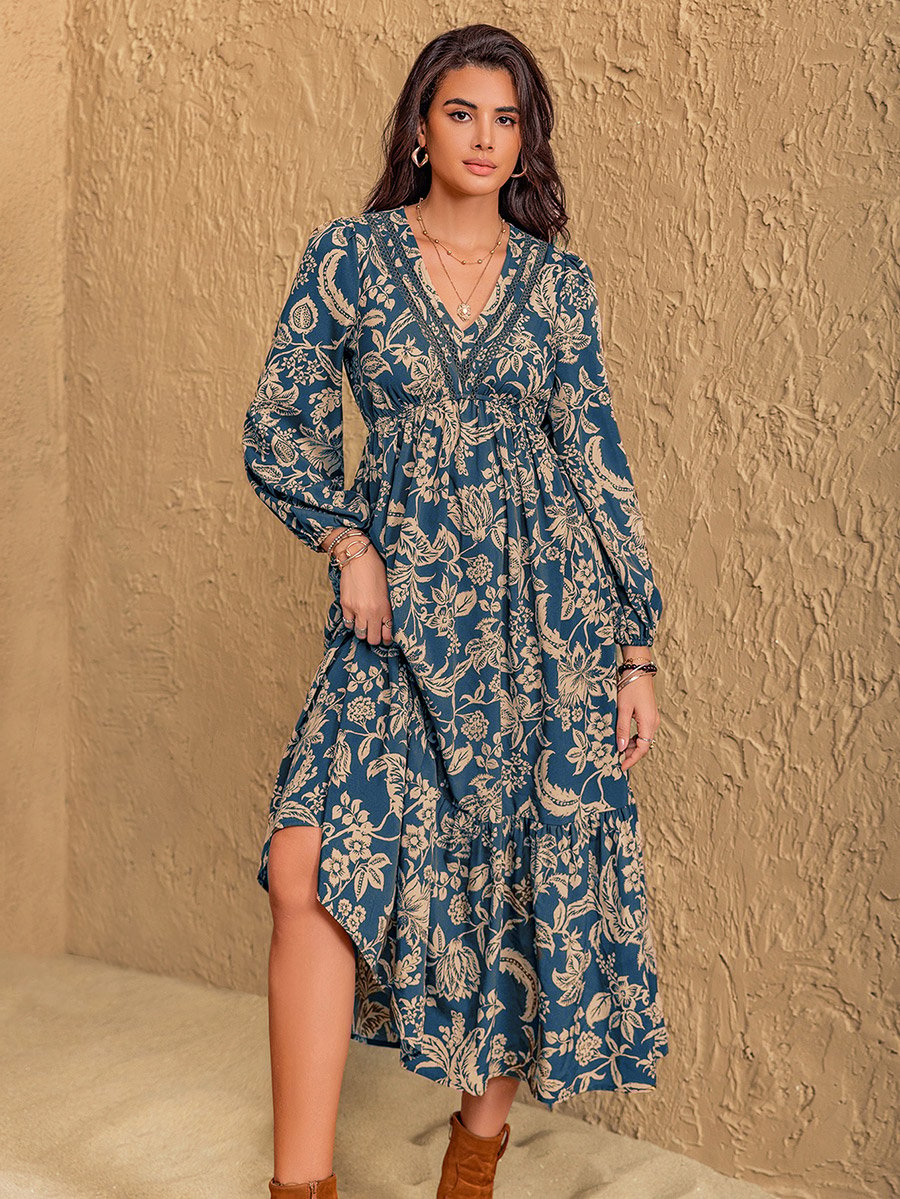 Floral Midi Dress with Long Sleeves