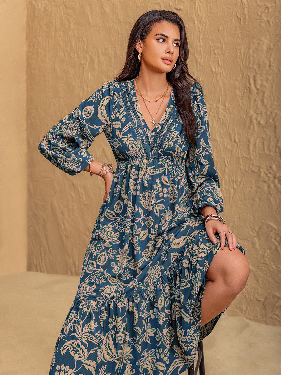 Floral Midi Dress with Long Sleeves