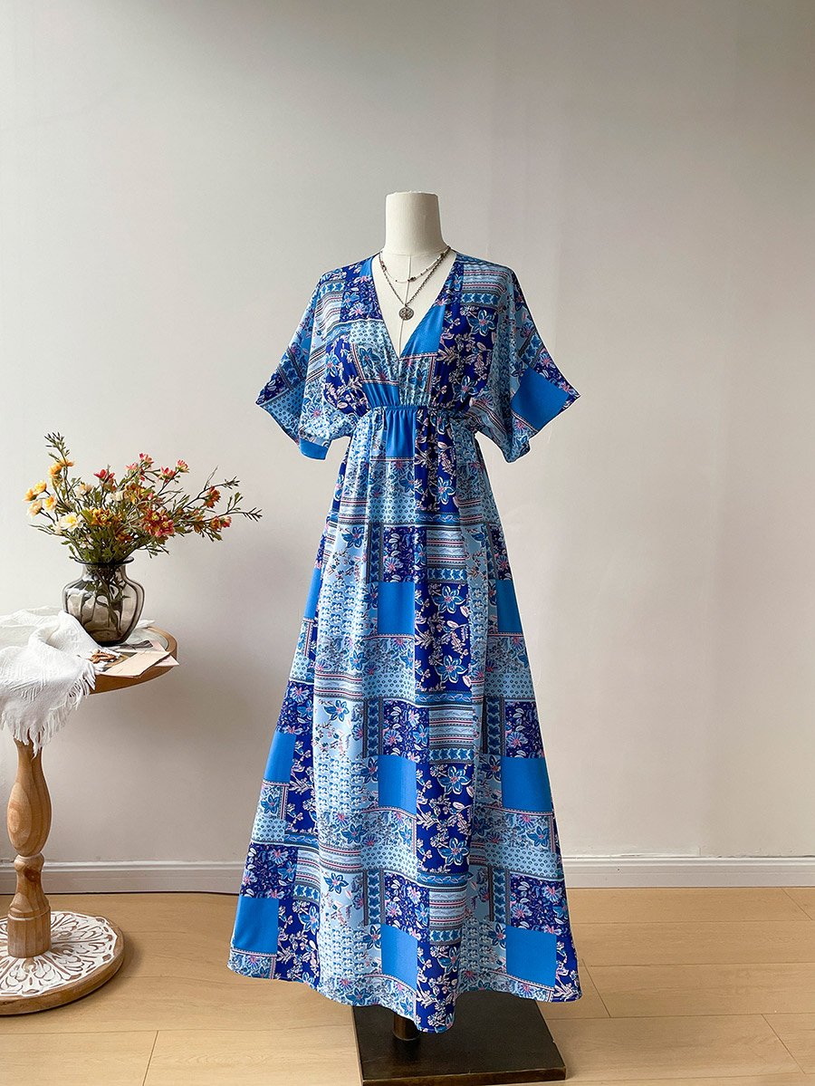 Blue Scarf Print Maxi Dress For Women at Kuwait | Styli