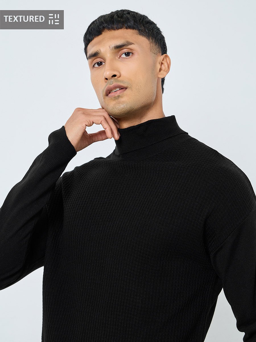 Men Black Turtleneck Sweater