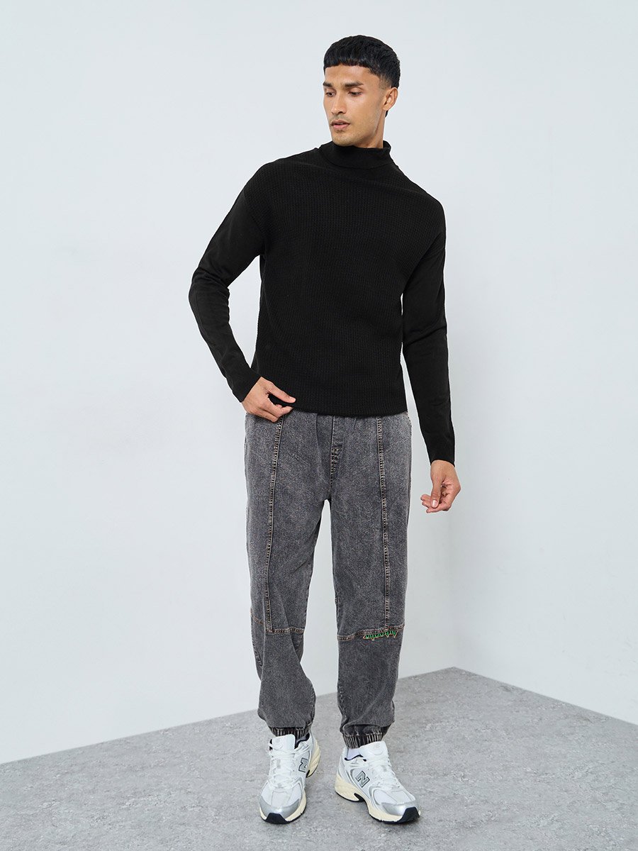 Men Black Turtleneck Sweater