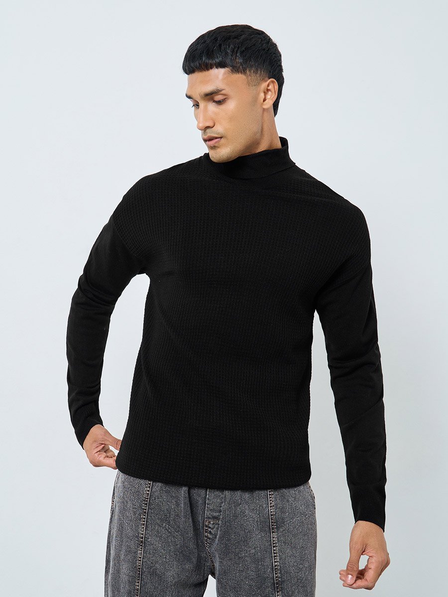 Men Black Turtleneck Sweater