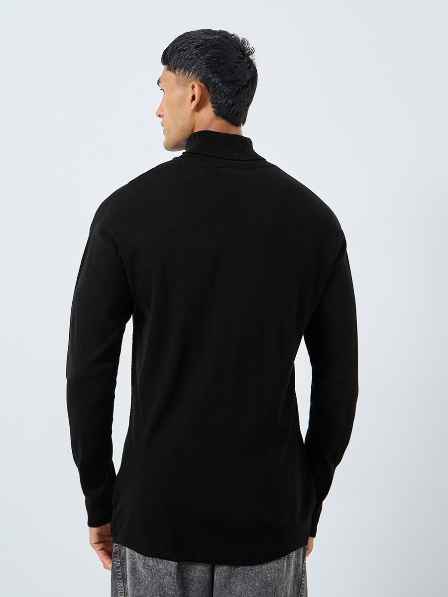 Men Black Turtleneck Sweater