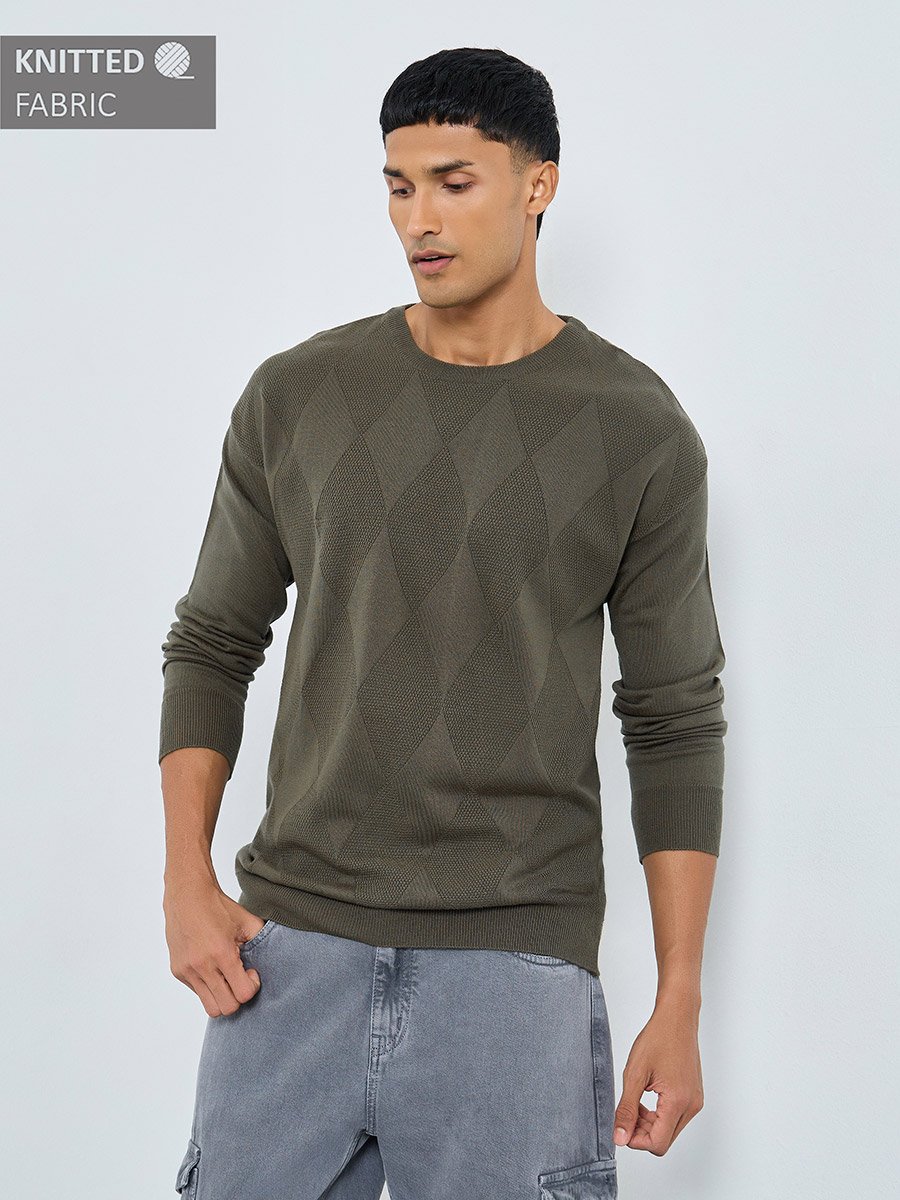 Olive Green Diamond Knit Sweater