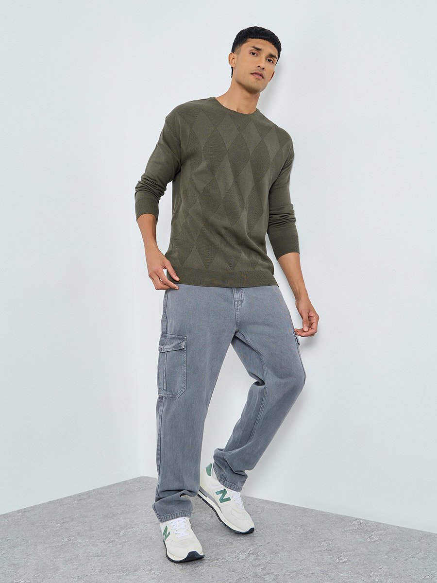 Olive Green Diamond Knit Sweater