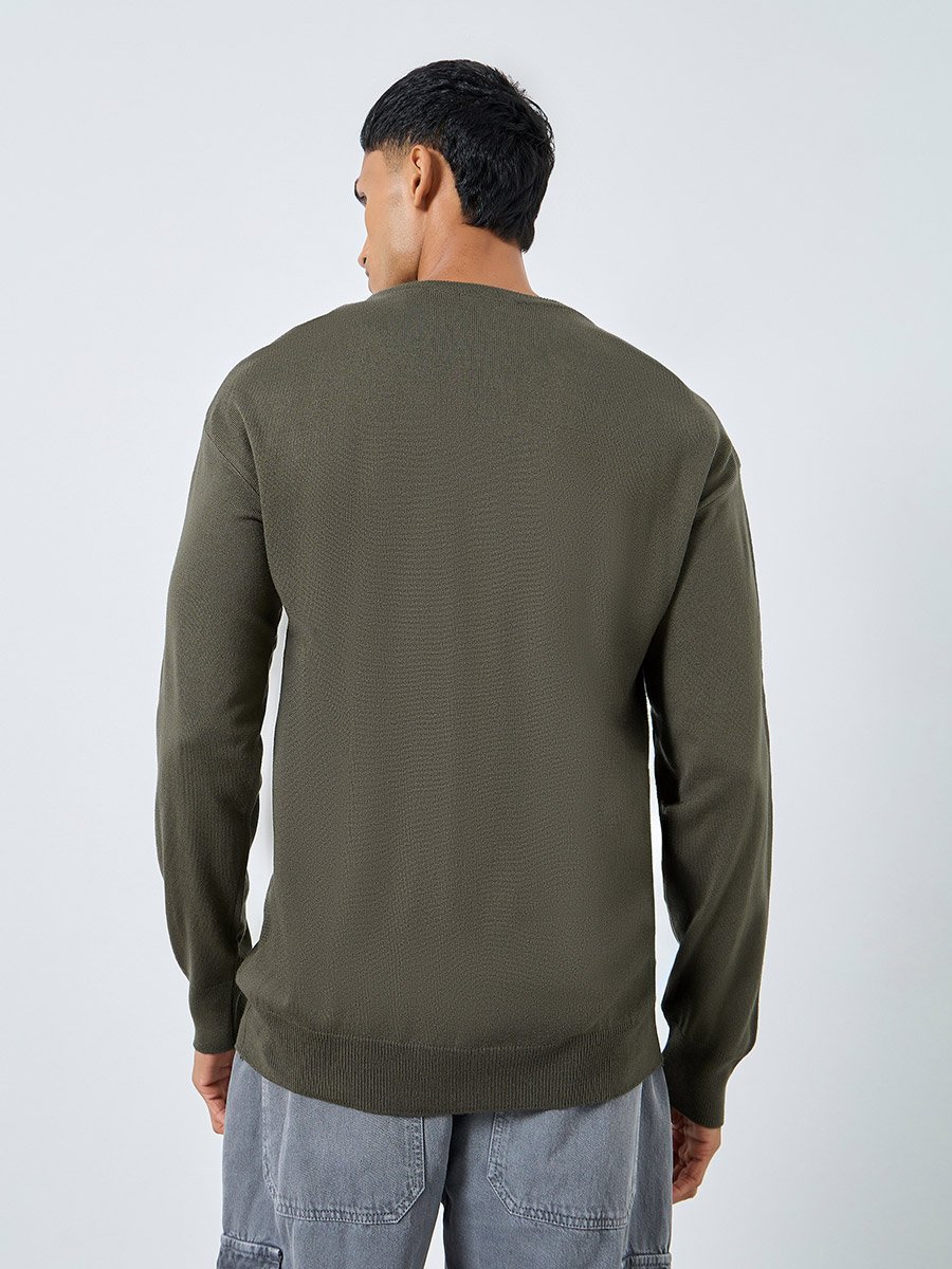 Olive Green Diamond Knit Sweater