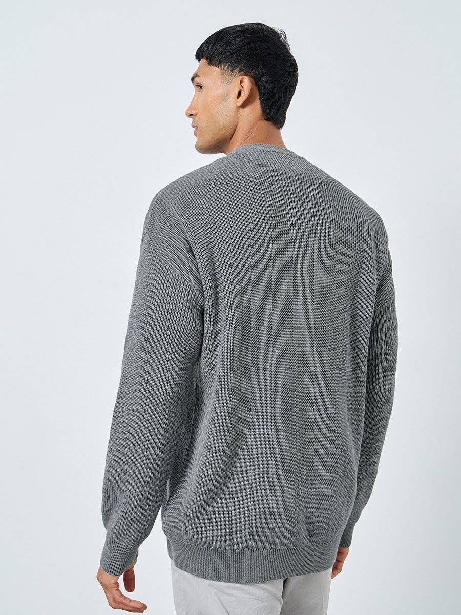 Men Grey Knitted Cardigan