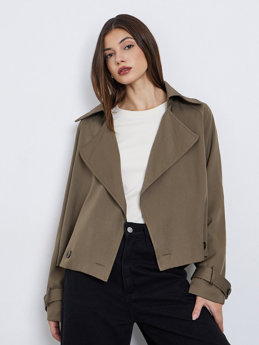 Women Brown Boxy Fit Trench Jacket
