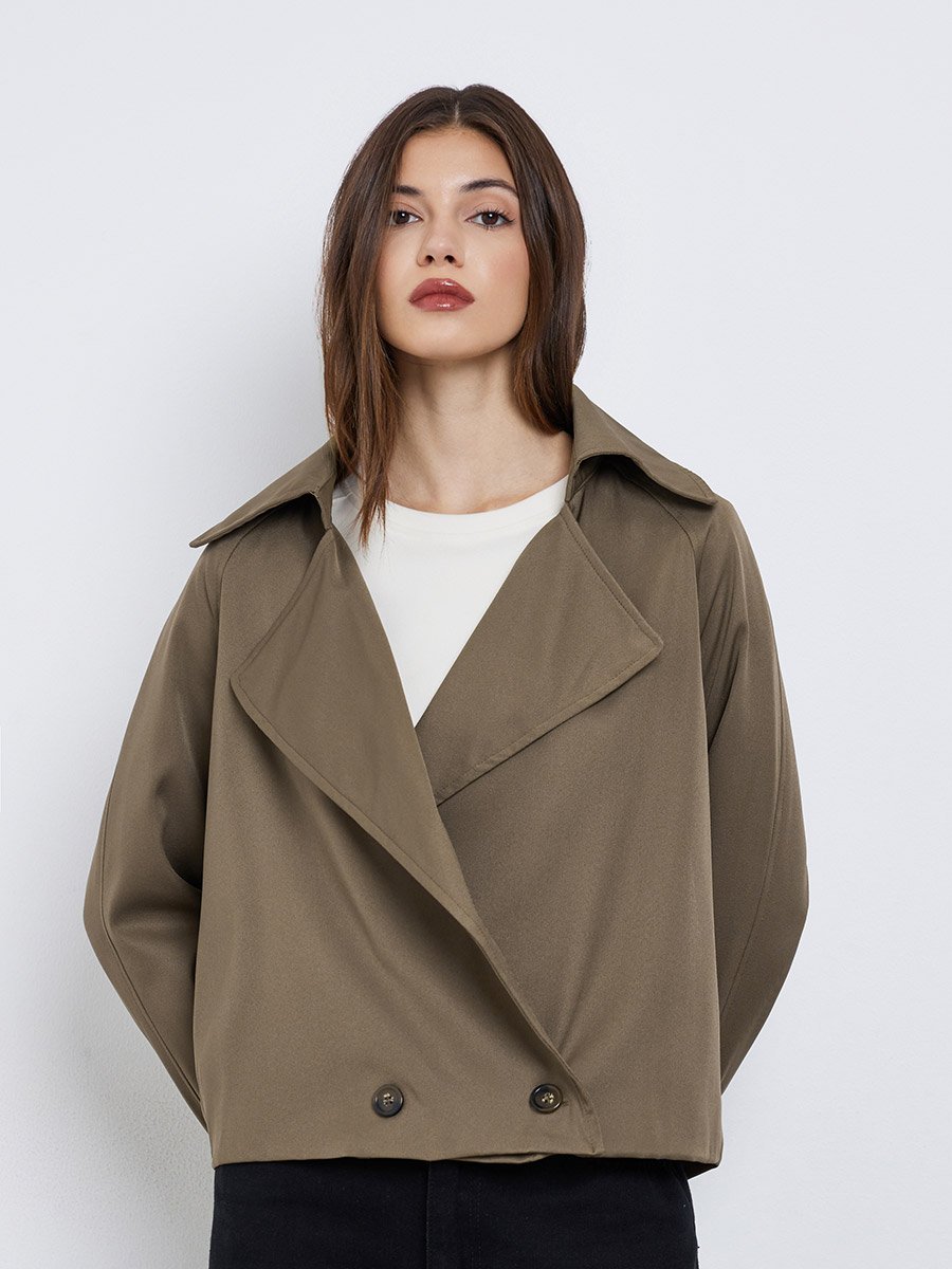Women Brown Boxy Fit Trench Jacket