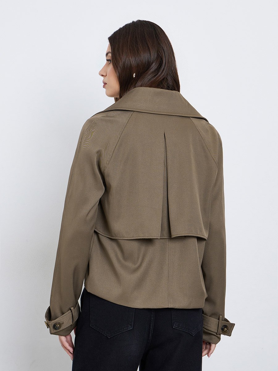 Women Brown Boxy Fit Trench Jacket