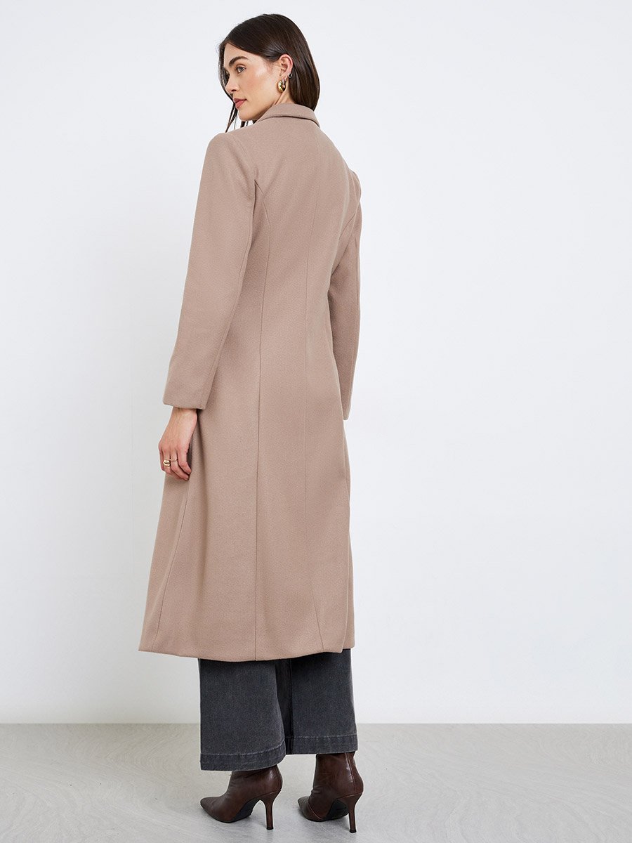 Beige Regular Fit Wool Coat with Belt