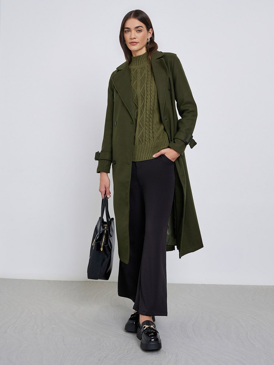 Olive Regular Fit Wool Like Belted Coat