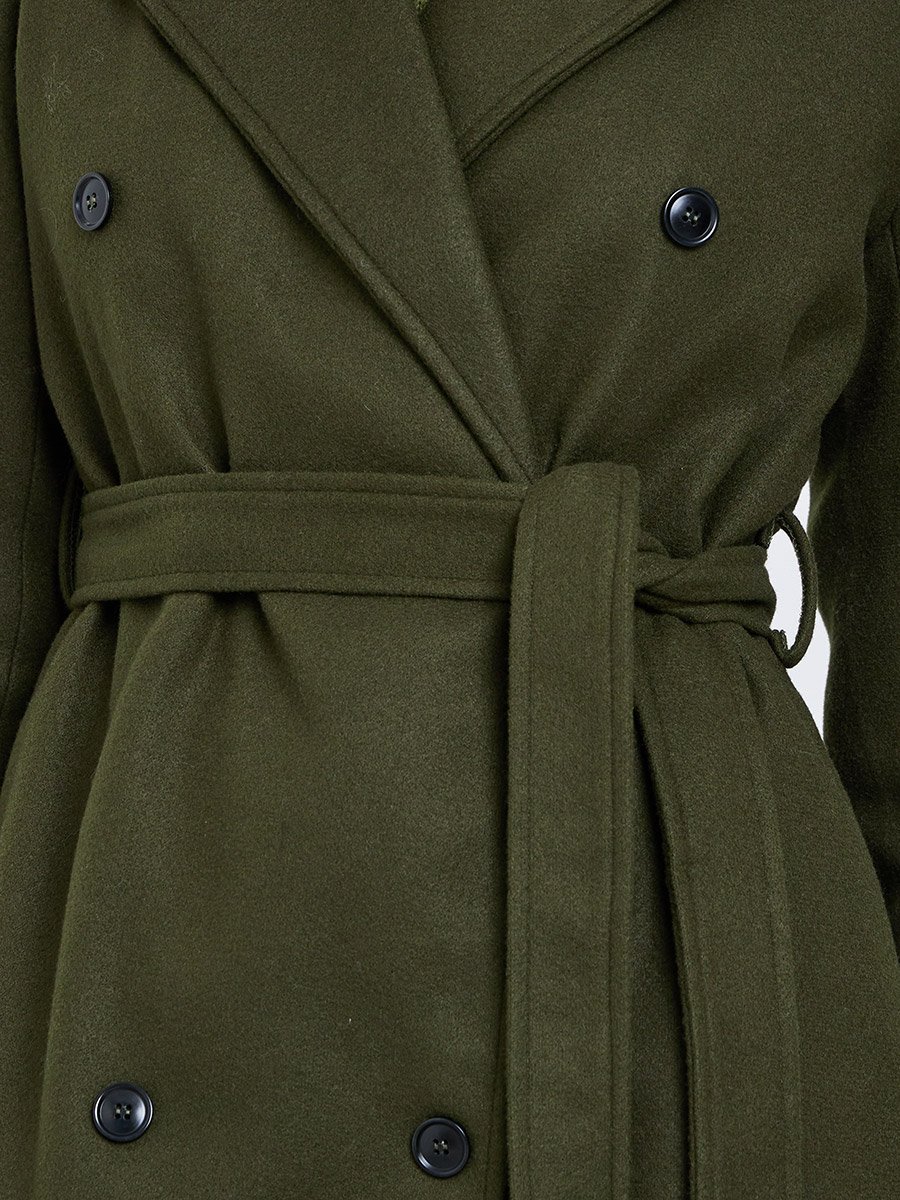 Olive Regular Fit Wool Like Belted Coat