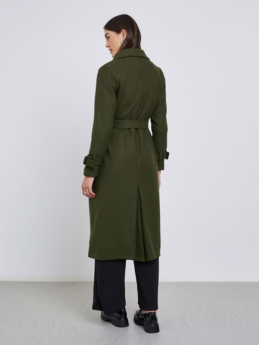 Olive Regular Fit Wool Like Belted Coat