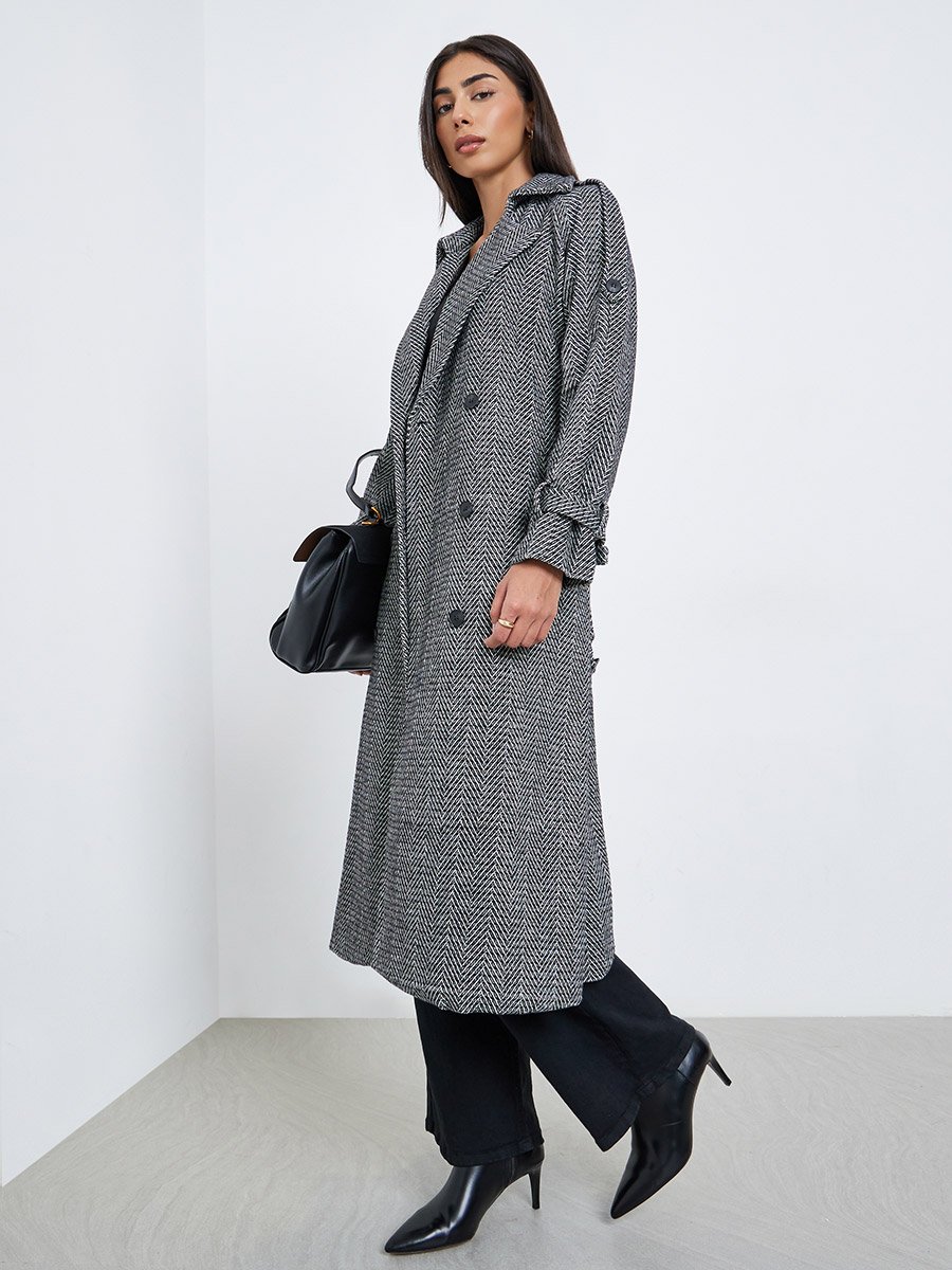 Regular Fit Double Breasted Patterned Coat