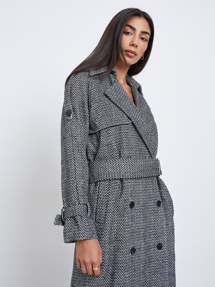 Regular Fit Double Breasted Patterned Coat