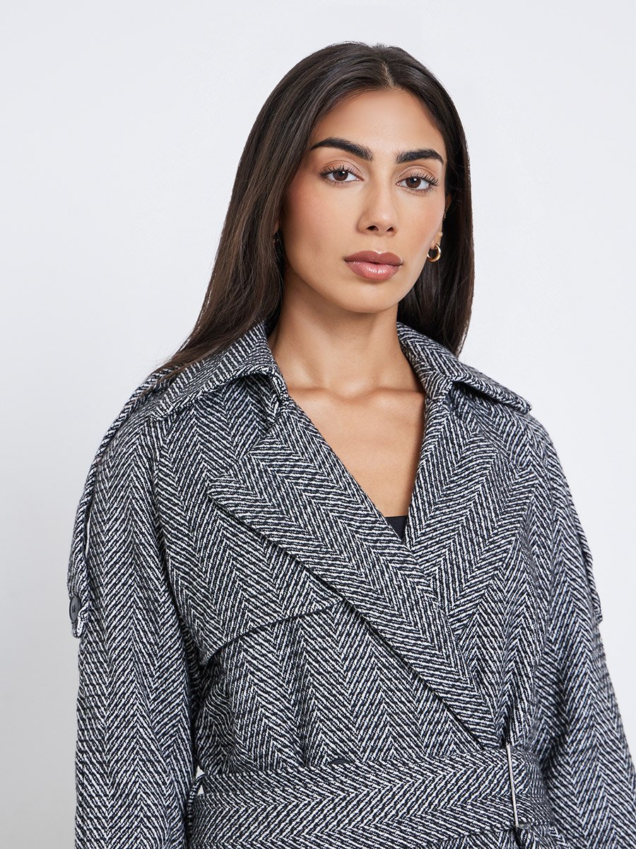 Regular Fit Double Breasted Patterned Coat