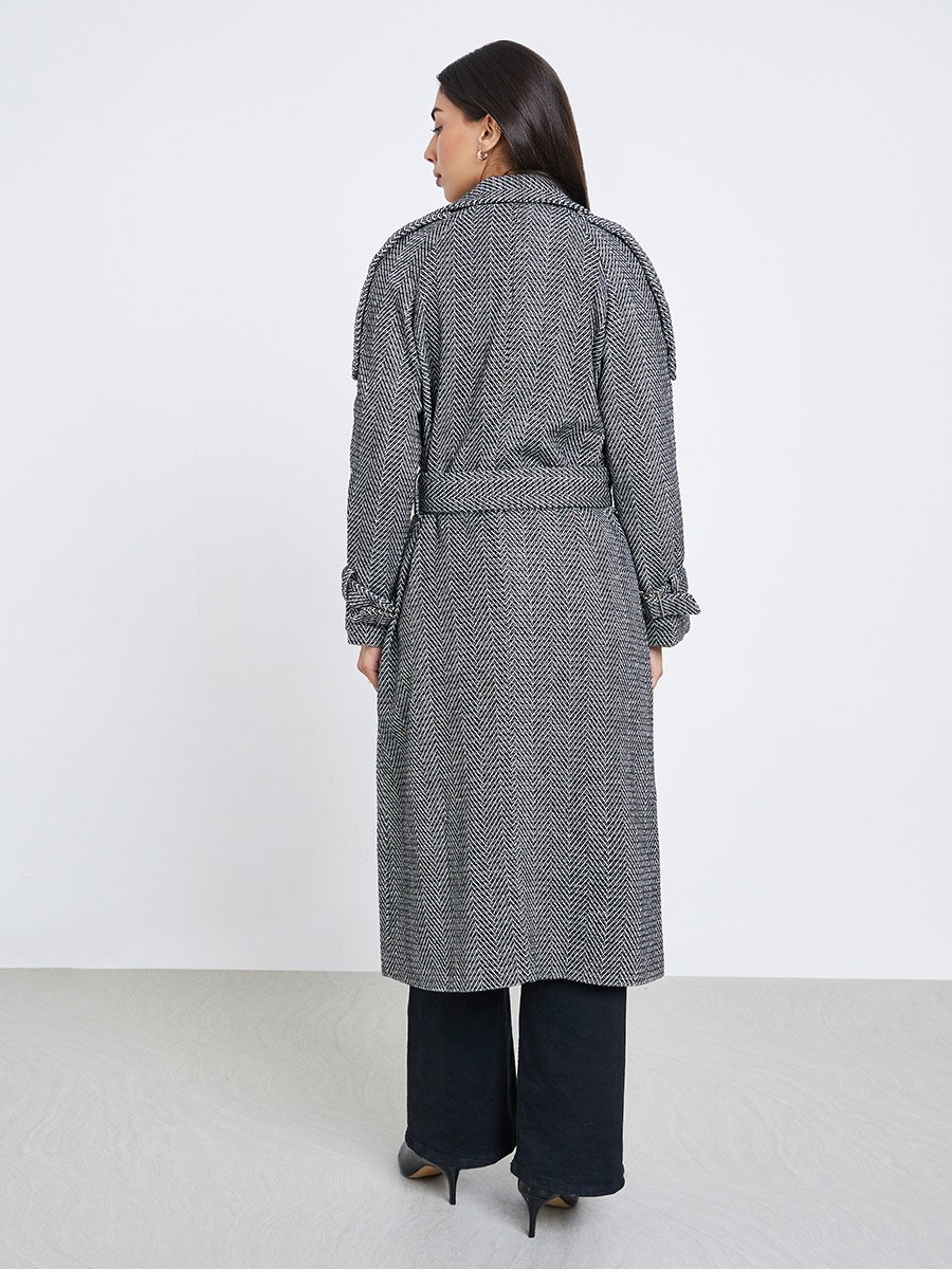 Regular Fit Double Breasted Patterned Coat