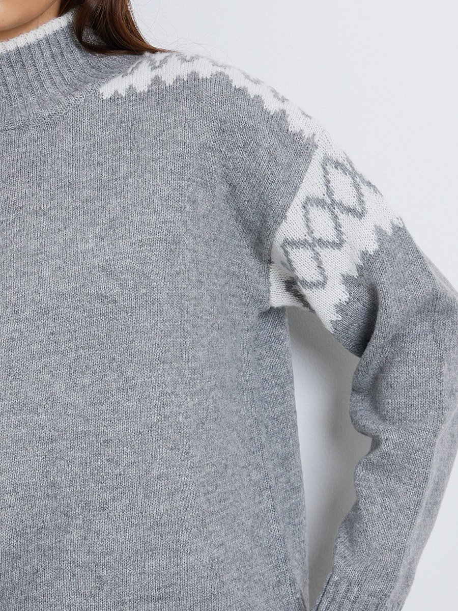 Grey Regular Fit Fair Isle Knit Sweater