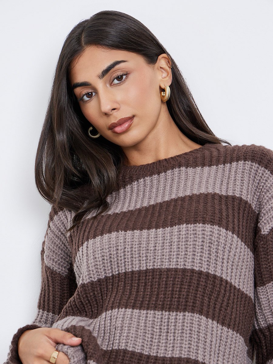 Brown Striped Oversized Sweater