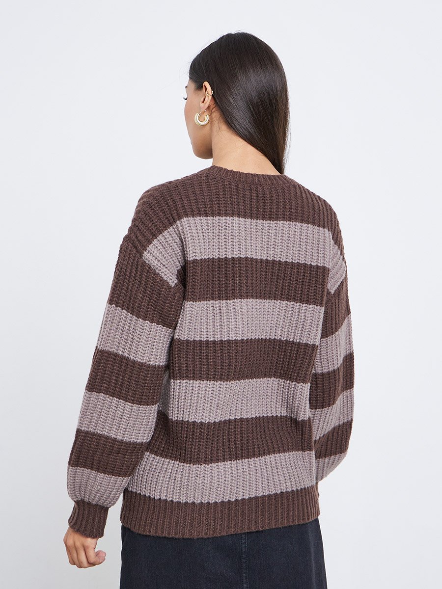 Brown Striped Oversized Sweater
