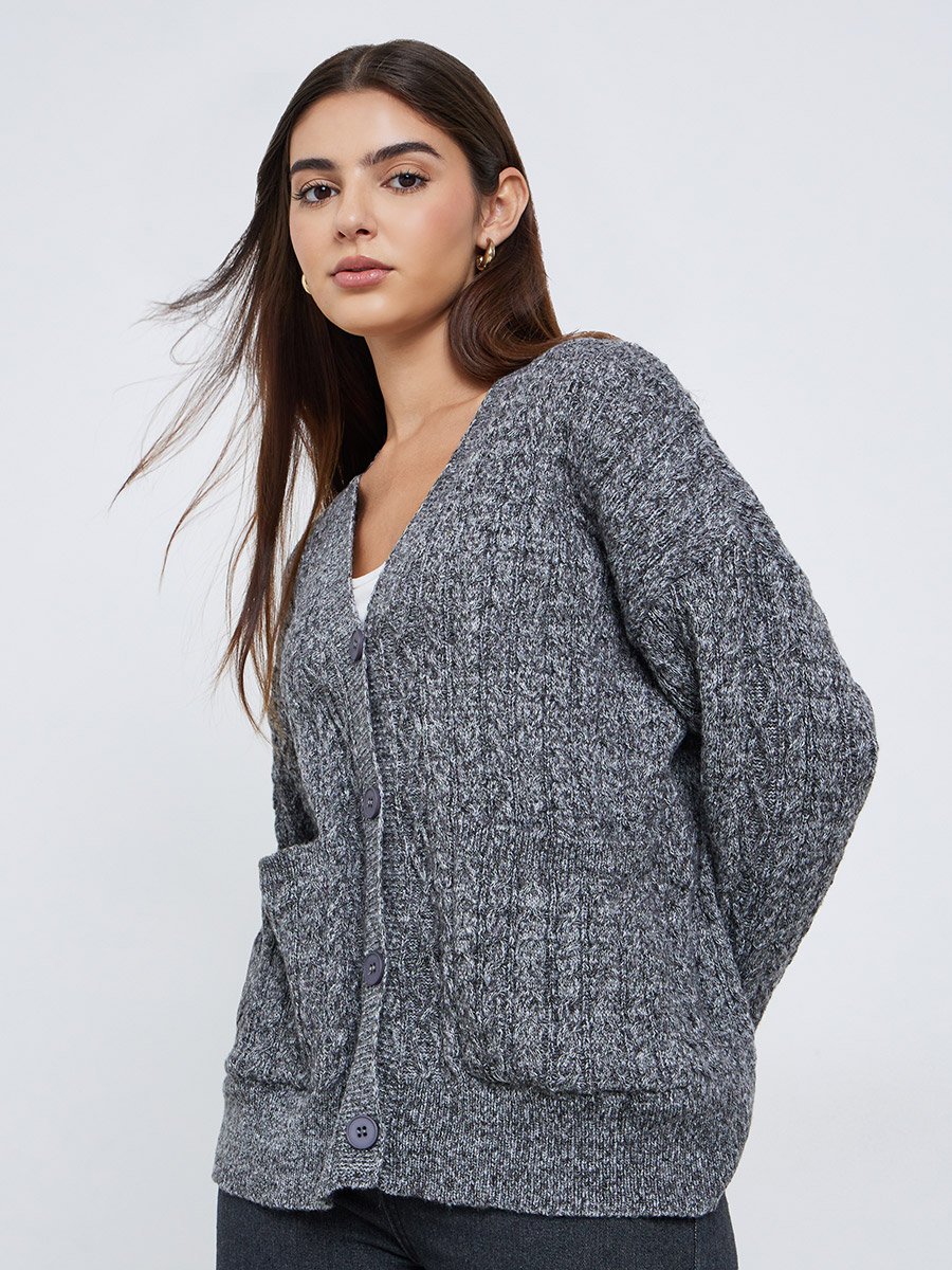 Charcoal Oversized Cable Knit Cardigan