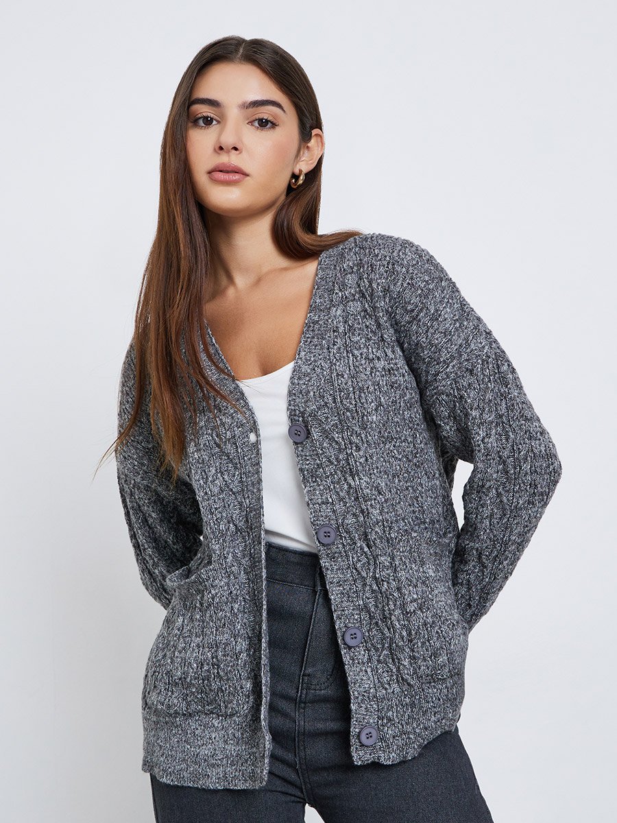 Charcoal Oversized Cable Knit Cardigan