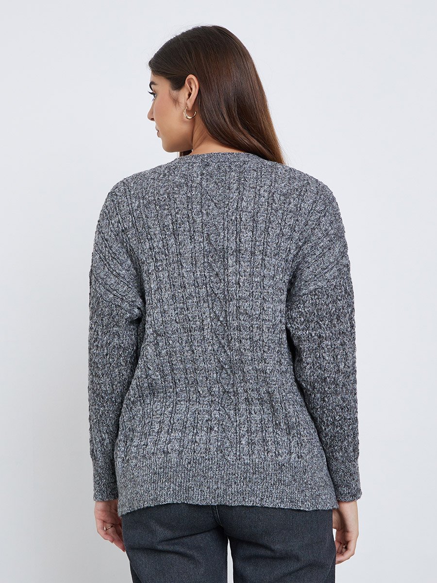 Charcoal Oversized Cable Knit Cardigan